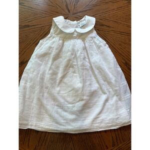 Ralph Lauren Baby Girl White Cotton Gauze Embroidered Peter Pan Collar Dress 12M